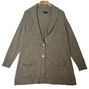 Eileen Fisher Yak Wool Brown Collared Cardigan Lagenlook FLAW sz L Bohemian